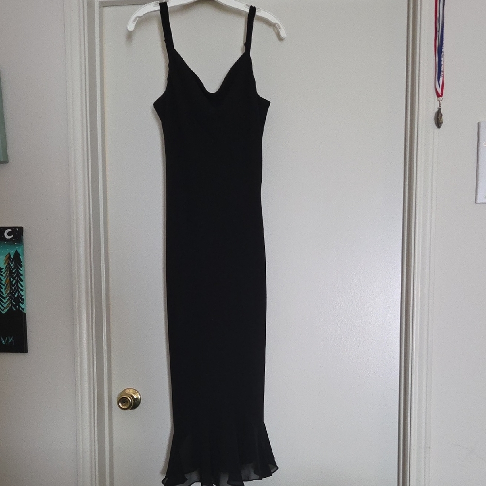 Evan Picone Black Maxi Slip Dress with Ruffle Hemline